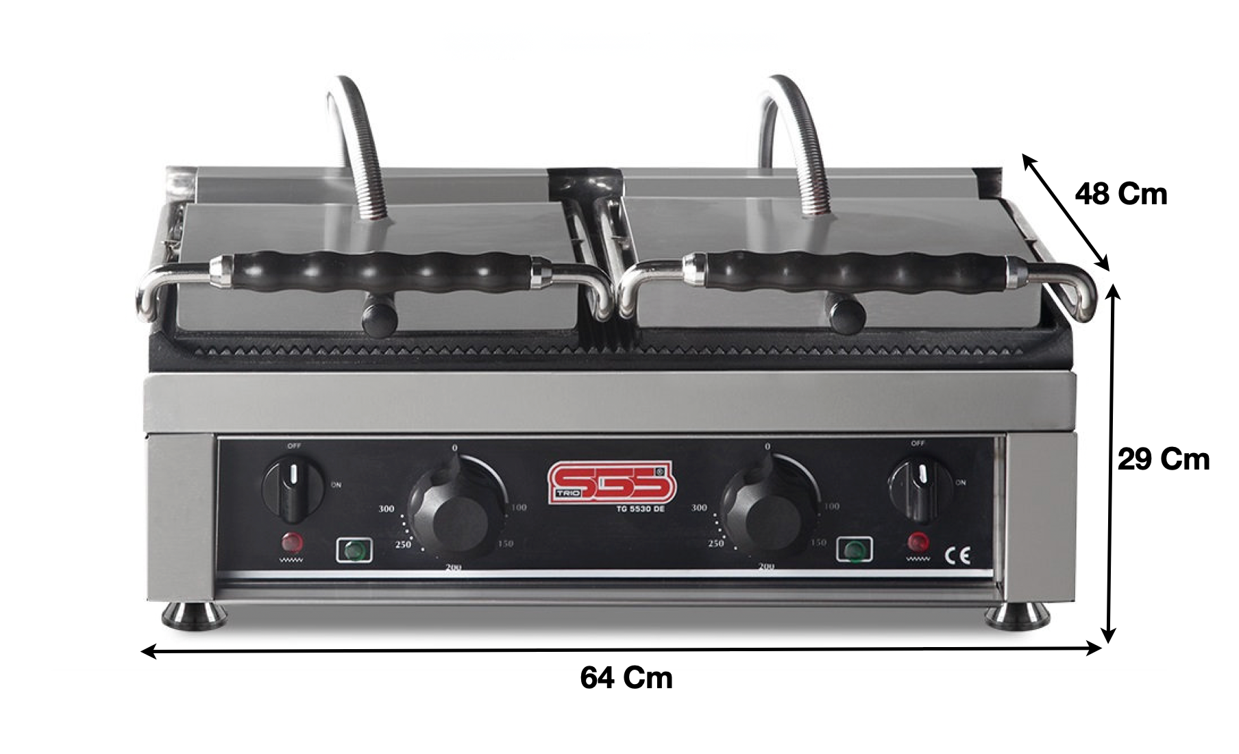 Machine à panini XL double bras – Rainurée/Lisse - Marque: SGS GASTRO | TG-6040-FR/G - EQUIPEMENT RESTAURATION 