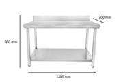 Table inox adossé 1400 x 700x 950 mm | CUIST STTB147 - EQUIPEMENT RESTAURATION 