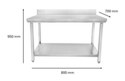 Table inox adossé 800 x 700 x 950 mm | CUIST STTB087 - EQUIPEMENT RESTAURATION 