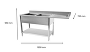Plonge inox lave vaisselle 1600 x 700 x 950 mm | CUIST STSD167R - EQUIPEMENT RESTAURATION 
