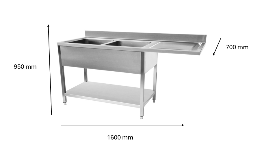 Plonge inox lave vaisselle 1600 x 700 x 950 mm | CUIST STSD167R - EQUIPEMENT RESTAURATION 