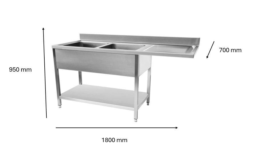 Plonge inox lave vaisselle 1800 x 700 x 950 mm | CUIST STSD187R - EQUIPEMENT RESTAURATION 