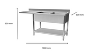 Plonge inox lave vaisselle 1600 x 600 x 950 mm | CUIST STSD166L - EQUIPEMENT RESTAURATION 