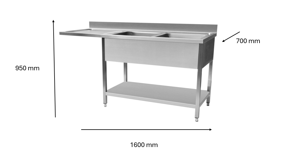 Plonge inox lave vaisselle 1600 x 700 x 950 mm | CUIST STSD167L - EQUIPEMENT RESTAURATION 