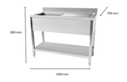 Plonge en inox 1000 x 700 x 950 mm | CUIST STSK107R - EQUIPEMENT RESTAURATION 