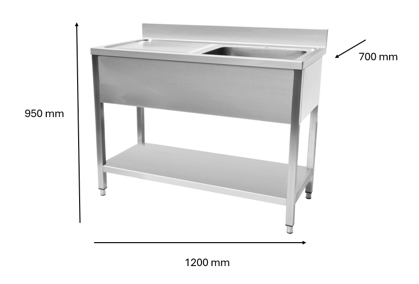 Plonge en inox 1200 x 700 x 950 mm | CUIST STSK127L - EQUIPEMENT RESTAURATION 