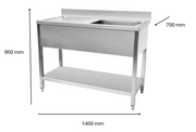 Plonge en inox 1400 x 700 x 950 mm | CUIST STSK147L - EQUIPEMENT RESTAURATION 