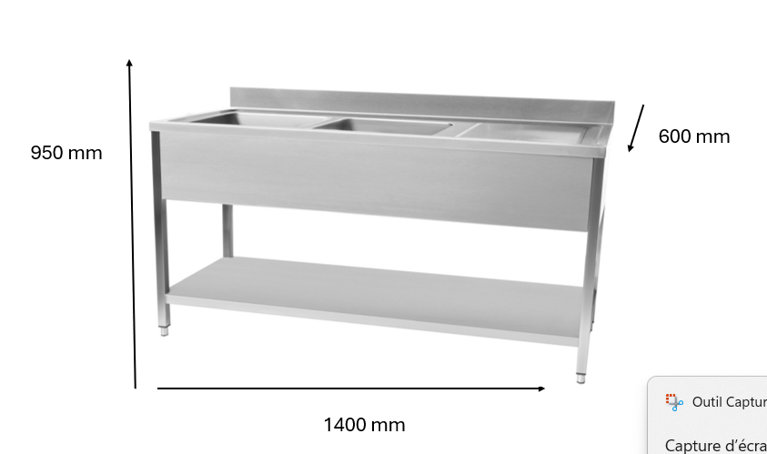 Plonge en inox 1400 x 600 x 950 mm | CUIST STSK146R - EQUIPEMENT RESTAURATION 