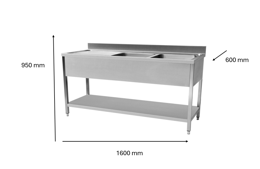 Plonge en inox 1600 x 600 x 950 mm | CUIST STSK166L - EQUIPEMENT RESTAURATION 
