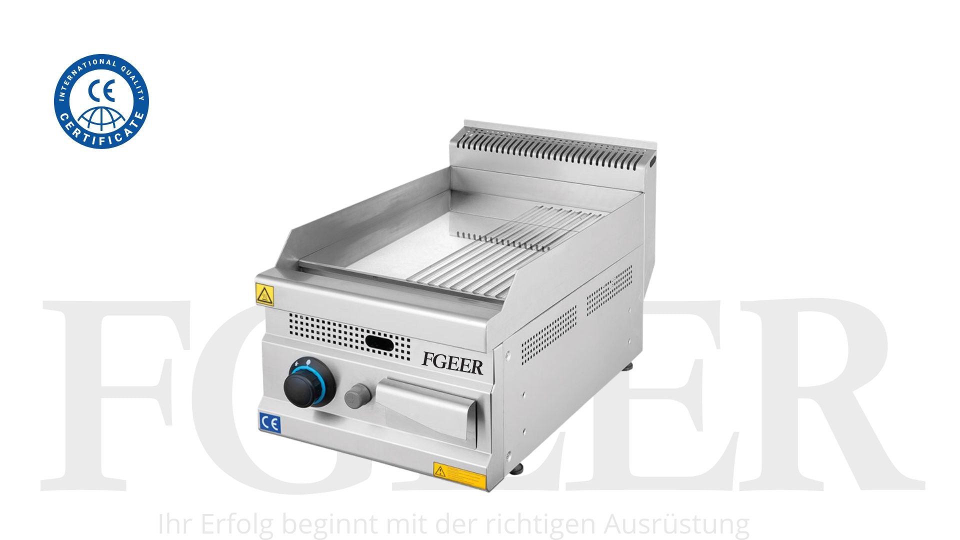 Plaque de cuisson lisse chromée à gaz - 400 x 630 x 300 mm - FGEER