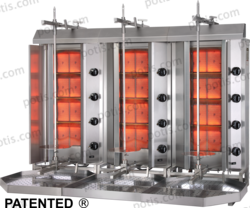 Machine à kebab 4+4+4 Zones HP Gaz | Marque: Potis 3x RS MU GD4/S - EQUIPEMENT RESTAURATION 