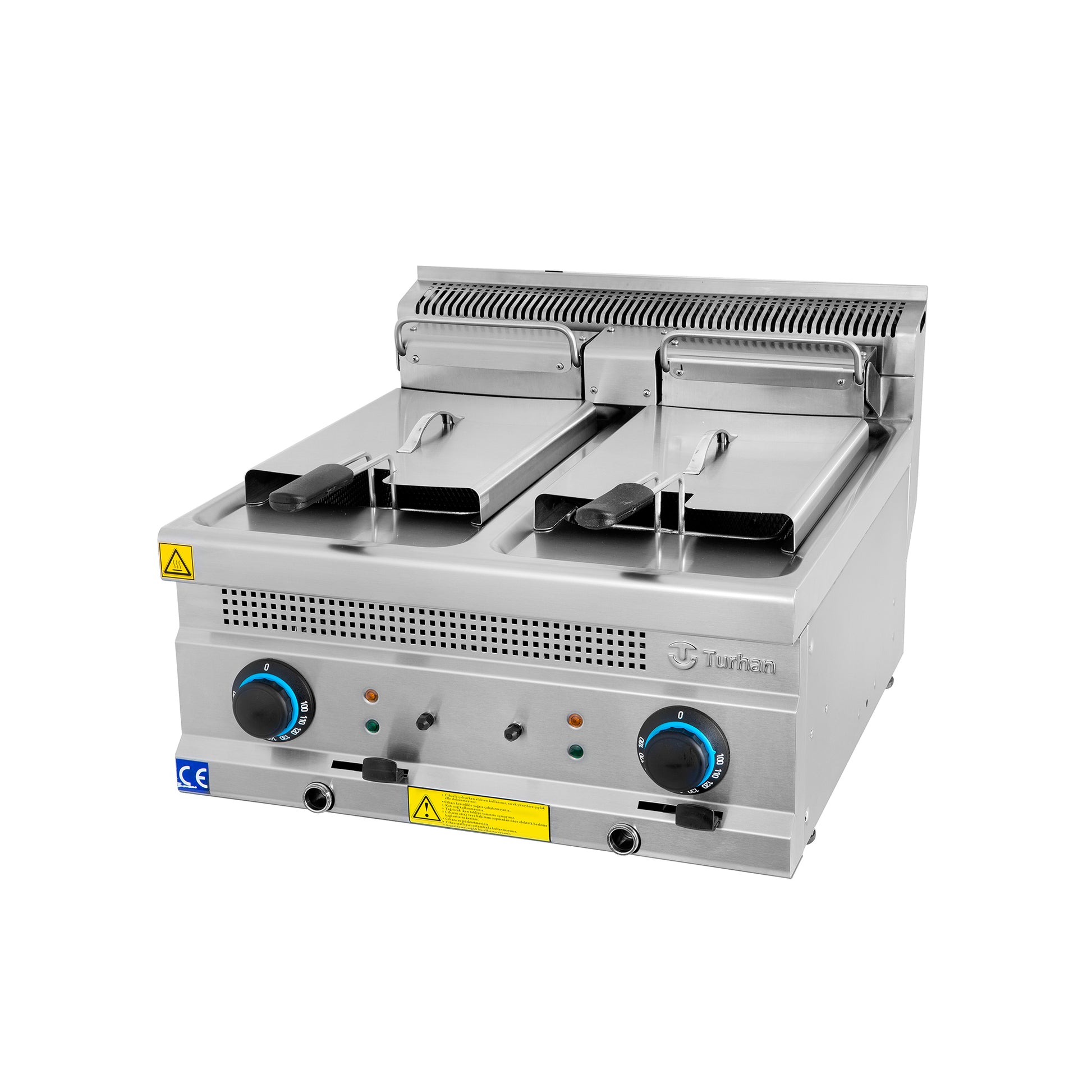 Friteuse Électrique Professionnelle TC.6FE600 – Double Cuve – 600×630×300 – 18 kW avec structure inox et 2 cuves de 8 litres.