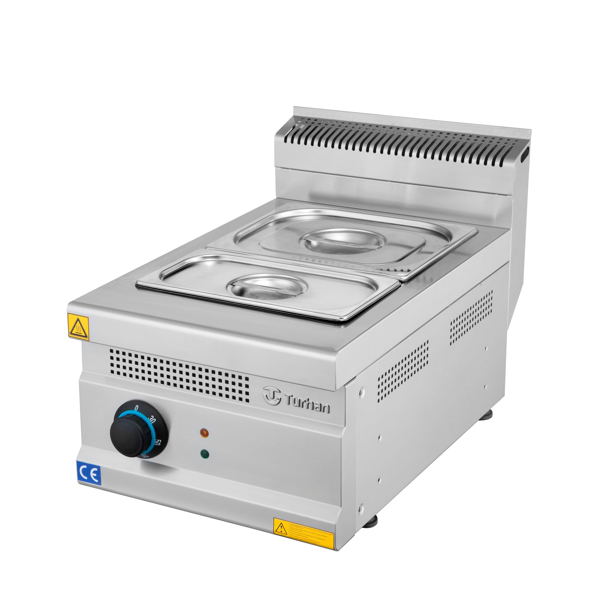 Bain-marie électrique – 400 mm – 2,5 kW – TC.6SE400 avec boîtier en acier inoxydable et deux récipients.
