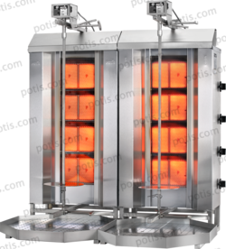 Machine à kebab 4+4 Zones HP Gaz | Marque: Potis Z GD4/S - EQUIPEMENT RESTAURATION 