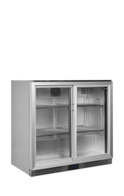 Arrière-Bar Professionnel BA26SS Armoire De Bar À Portes Aluminium Double Vitrage Et Tablettes Chromées