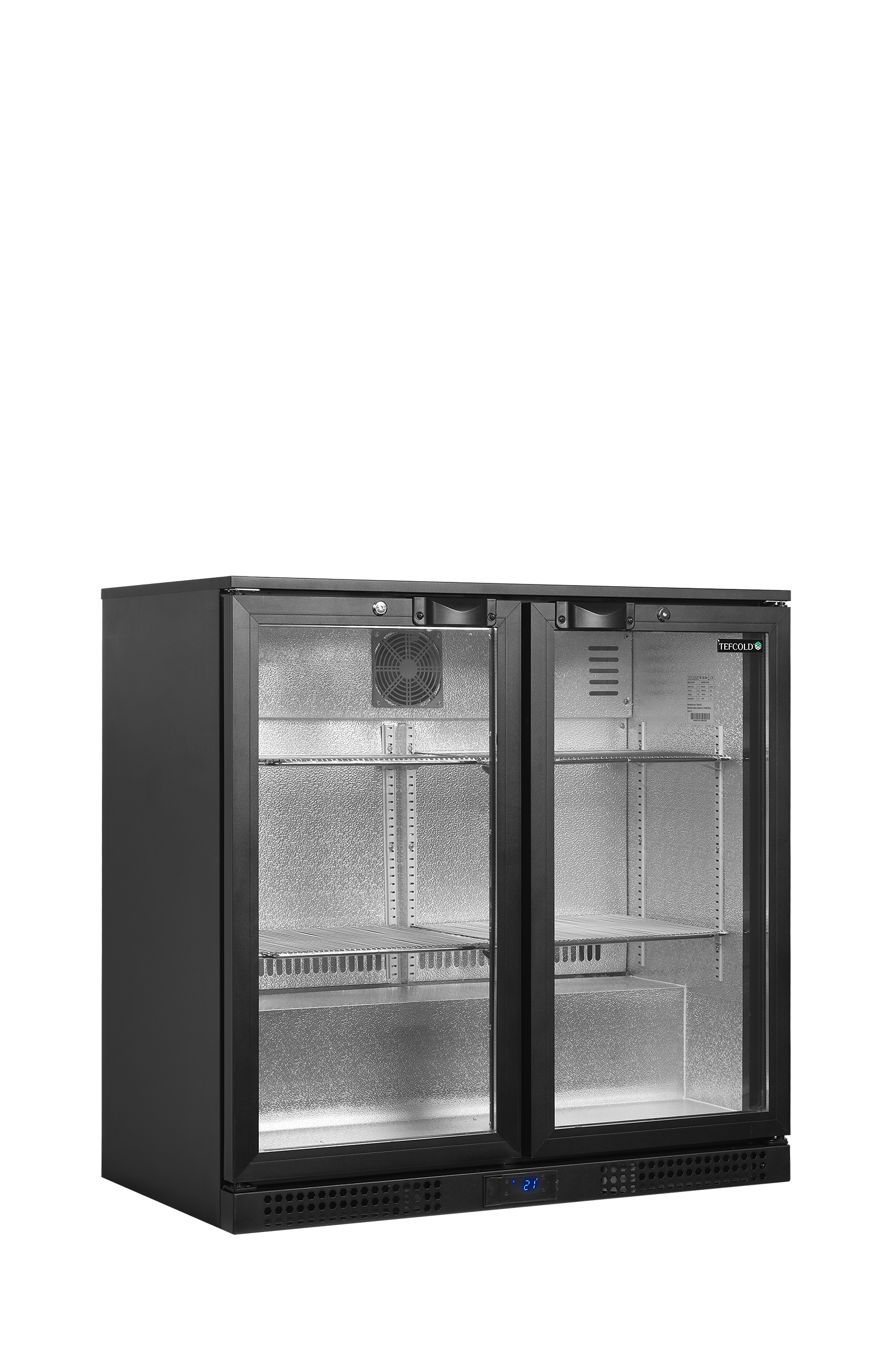 Gamme BA Arrière Bar BA21H 2 Portes Aluminium Double Vitrage Tablettes Chromées Professionnel