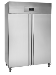 Congélateur Vertical RF1010 Inox SS304 2 Portes Pleines Avec Tablettes Réglables Et Roues