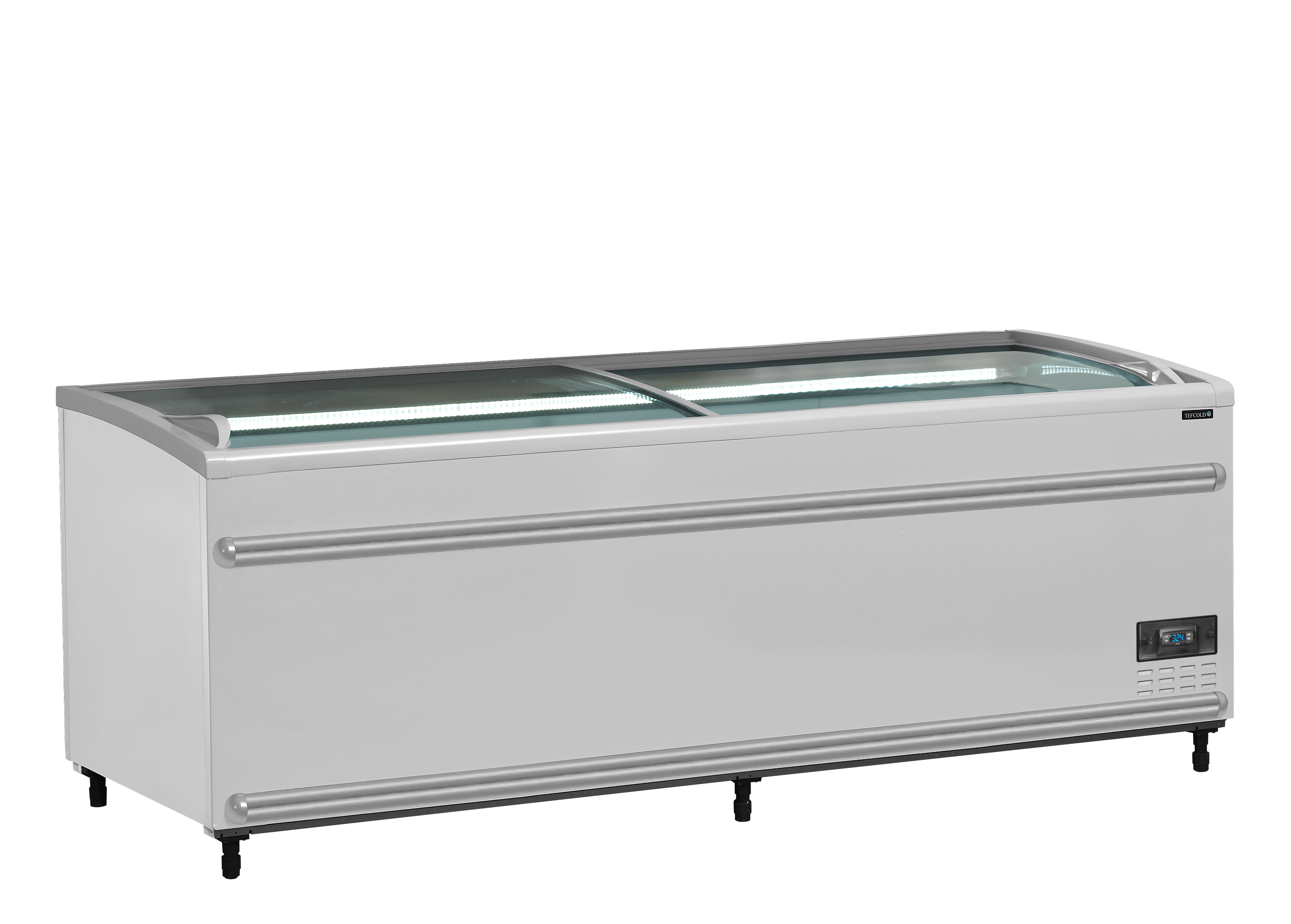 Coffre Froid Positif Ou Negatif SFI210 CF VS Pour Supermarché Avec Couvercles Coulissants Vitrés Bombés Et Éclairage