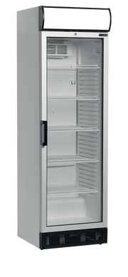 FSC1380 Réfrigérateur À Boissons À Porte Vitrée Blanche Cadre Aluminium Gris Caisson Éclairé