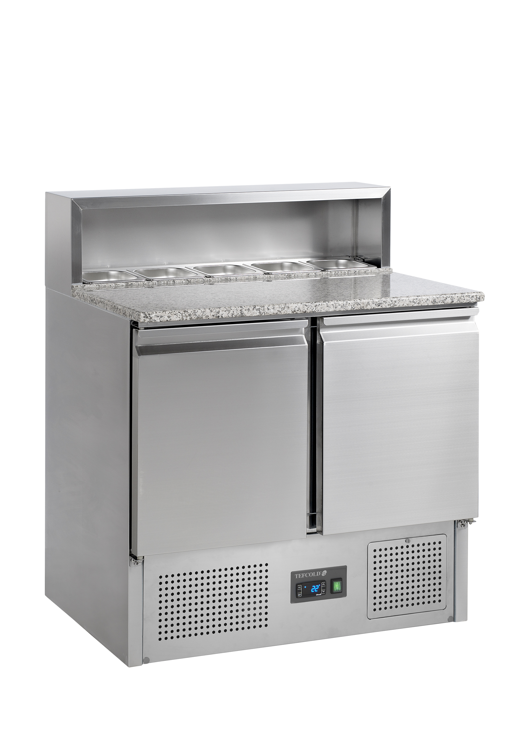 PT920 Comptoir Pizza GN1 1 En Acier Inox SS304 Avec Plan Granite Froid Pour Pâte 2 Portes Restauration Professionnelle