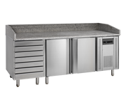 Table À Pizza PT1310 Meuble Professionnel PT En Acier Inox SS304 Avec Plan Granite Froid Pour Pâte 2 Portes