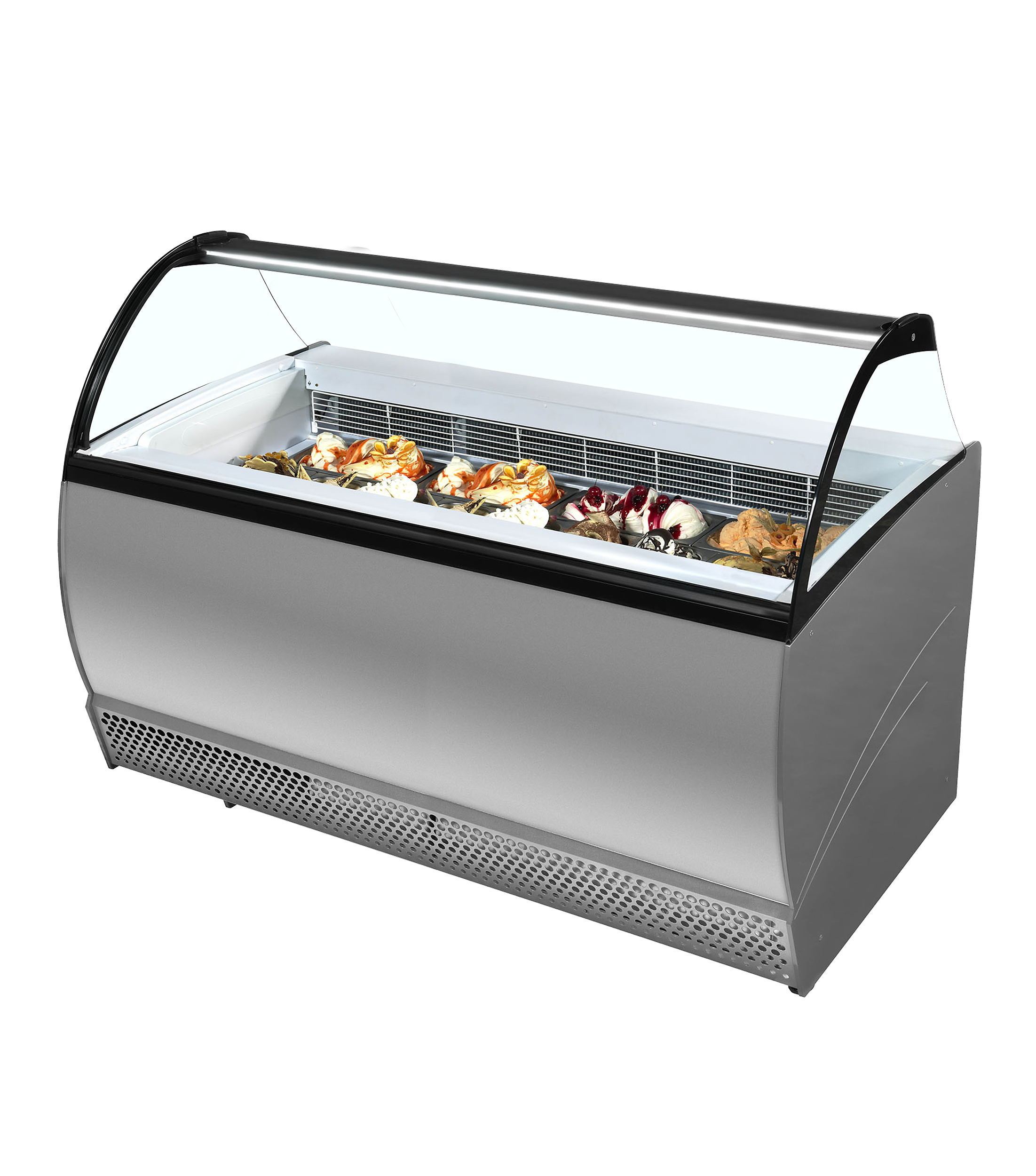 Isabella 13LX Vitrine Réfrigérée Pour Glaces En Bac Capacité 13 Bacs Avec Front Bombé Et Rangement
