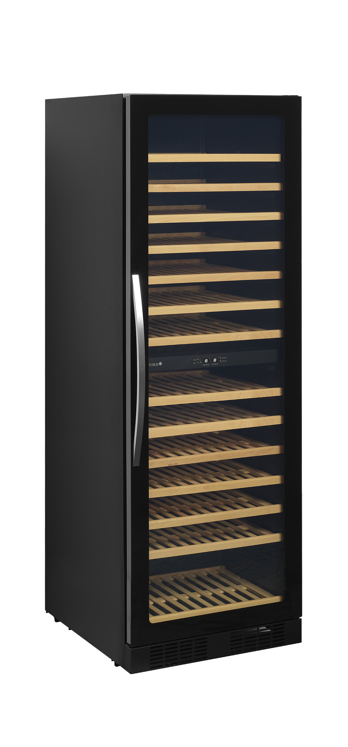 Cave À Vin Professionnelle Sans Cadre TFW400-2F, 2 Portes, Porte Vitrée Sans Bord, Éclairage LED Doux, Étagères Bois