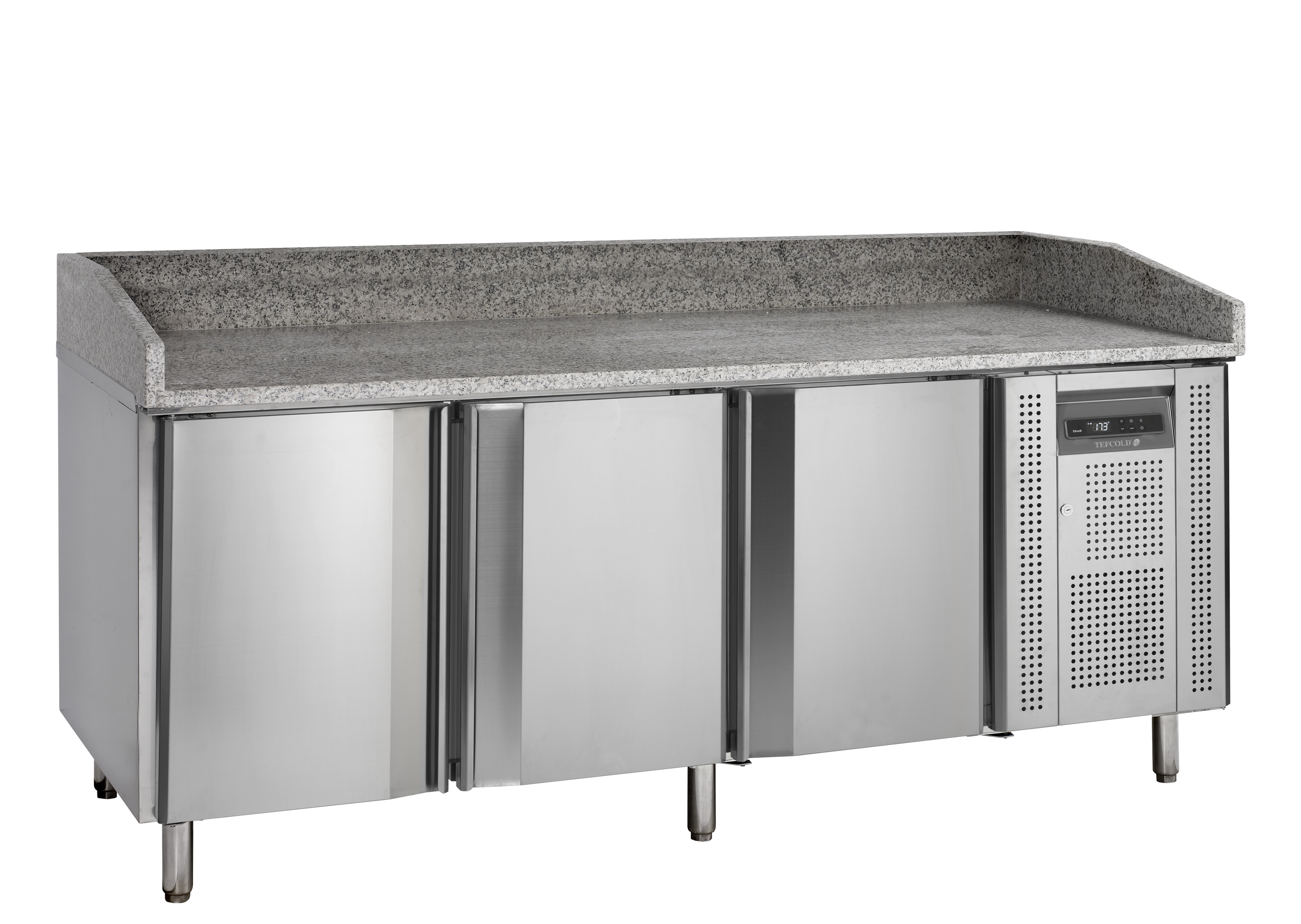 Table À Pizza Professionnelle PT1300 En Acier Inoxydable SS304 Avec Plan De Travail En Granite Et 2 Portes