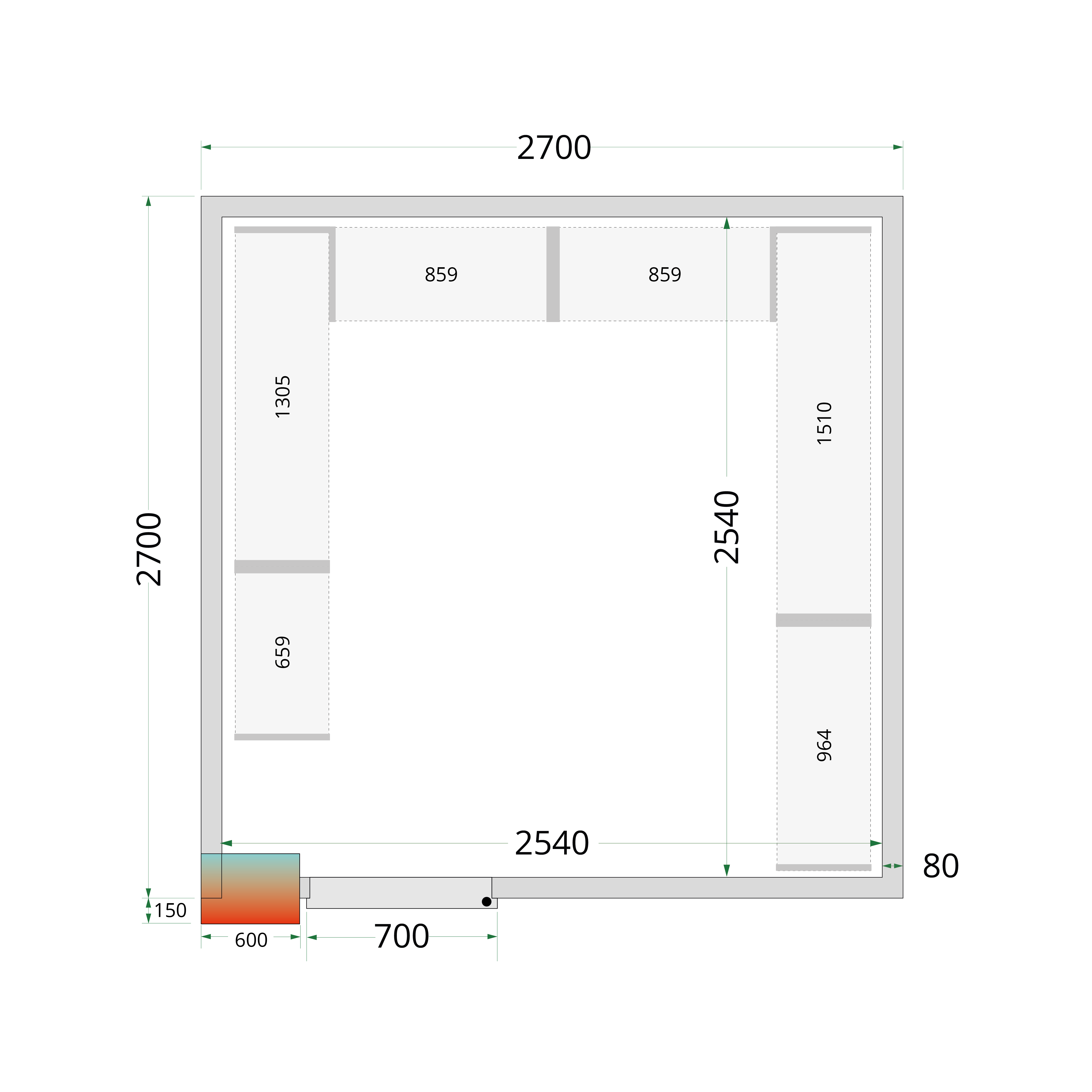 Panneaux Chambre Froide 80 Mm Modulaire CR 270x270x220 Isolation PU Haute Densité Pour Restauration