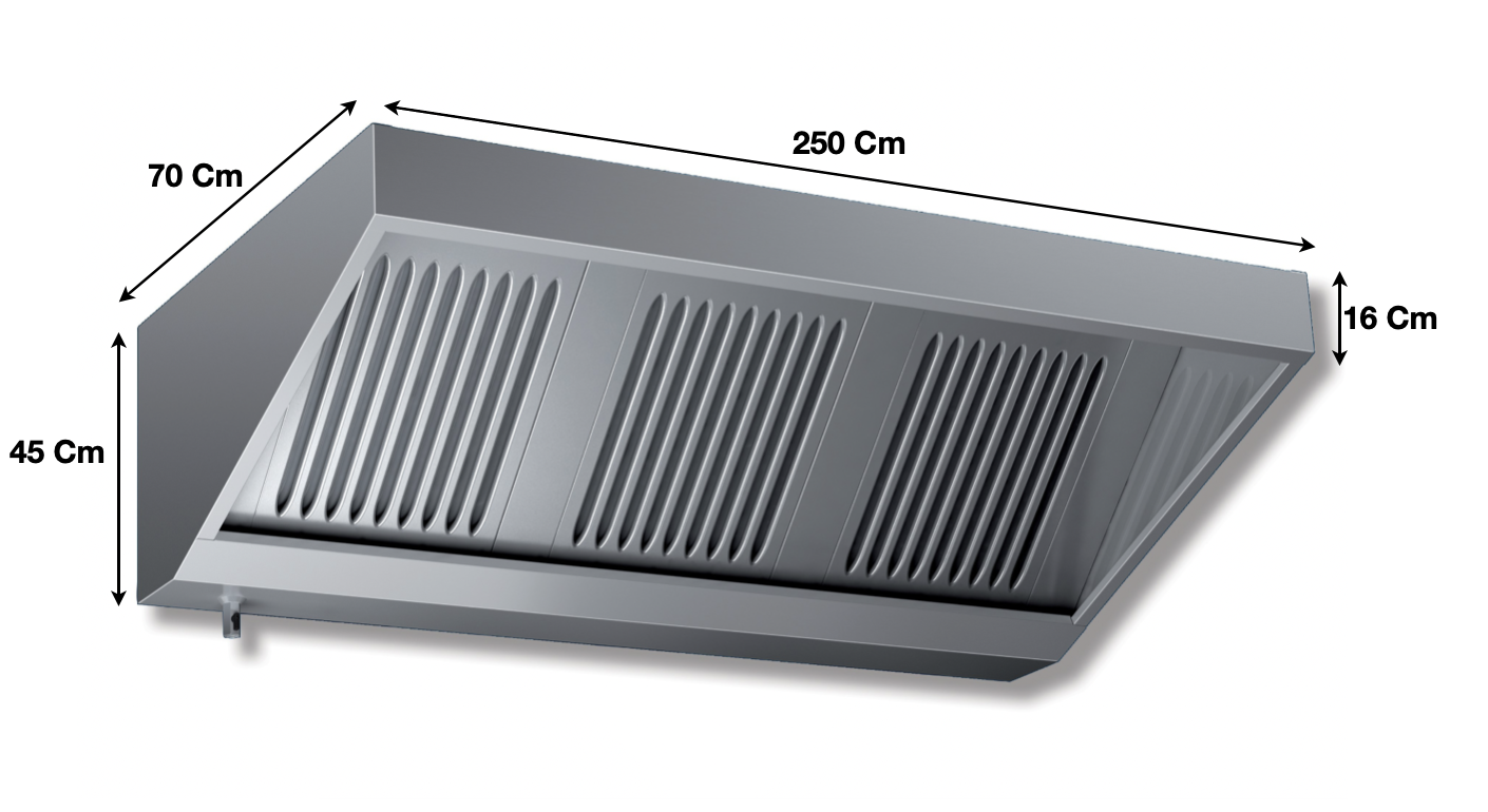 Hotte statique L. 2500 – Profondeur 700 Série VECTEUR | VS725 | KAER - EQUIPEMENT RESTAURATION 