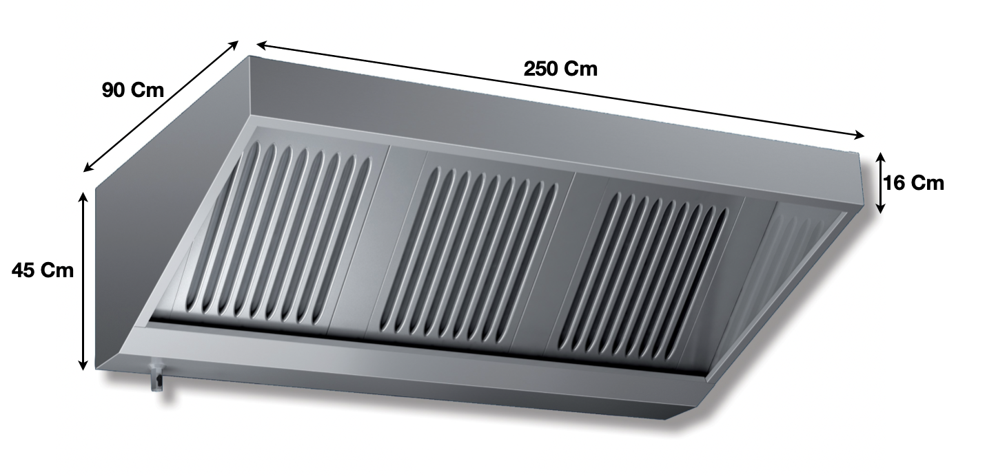 Hotte statique L. 2500 – Profondeur 900 Série VECTEUR | VS925 | KAER - EQUIPEMENT RESTAURATION 