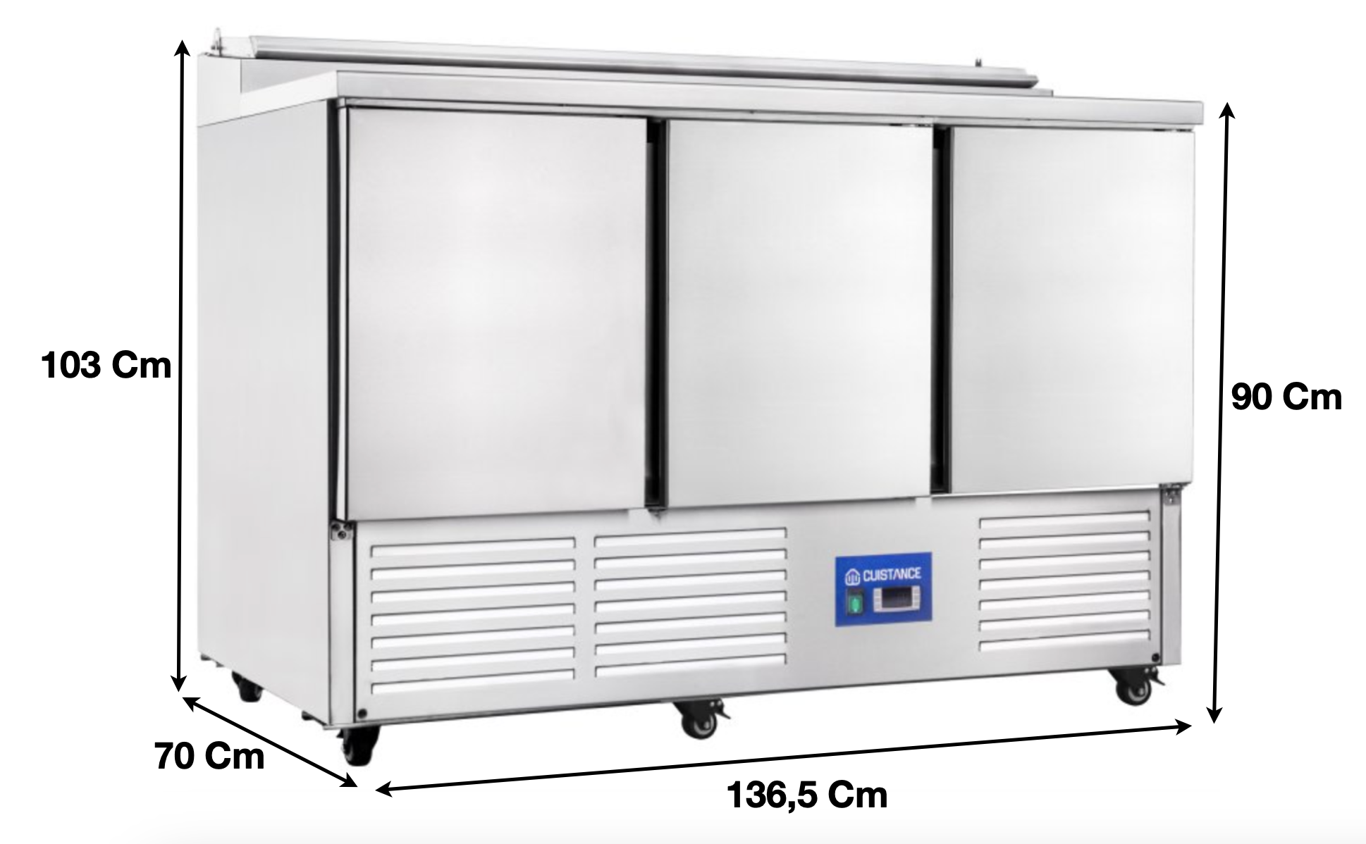 Saladette réfrigérée – 3 portes pleines GN1/1 – 8 x GN1/6 | CUIST PS300 - EQUIPEMENT RESTAURATION 