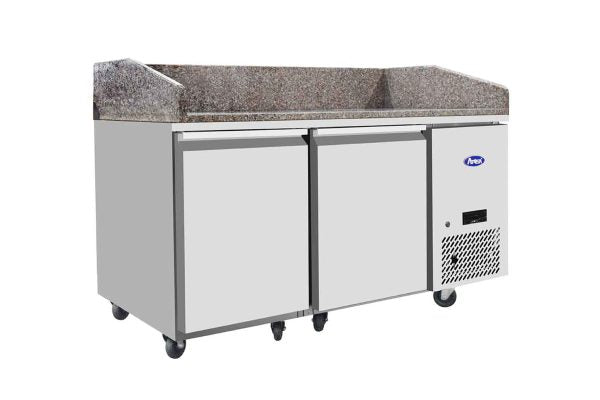 Table à pizzas réfrigérée avec dosseret - 2 portes - Inox et granit - EPF3495GR - EQUIPEMENT RESTAURATION 