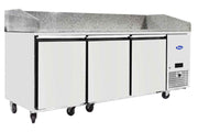 Table à pizzas réfrigérée avec dosseret - 3 portes - Inox et granit - EPF3485GR - EQUIPEMENT RESTAURATION 